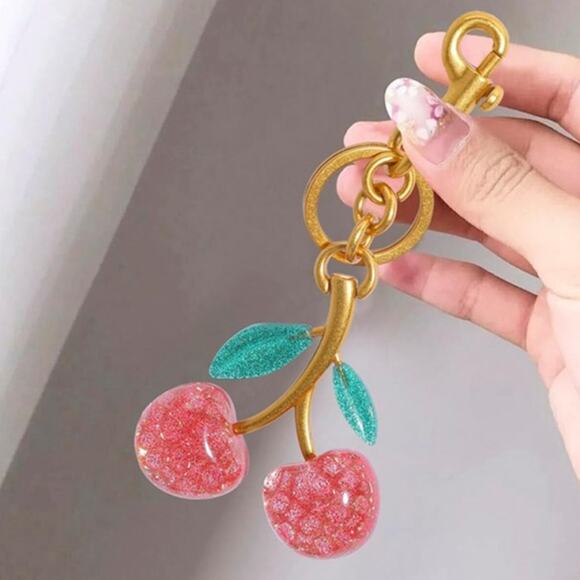 Keychain Cherry Bag Charms Purse - Crystal Pink